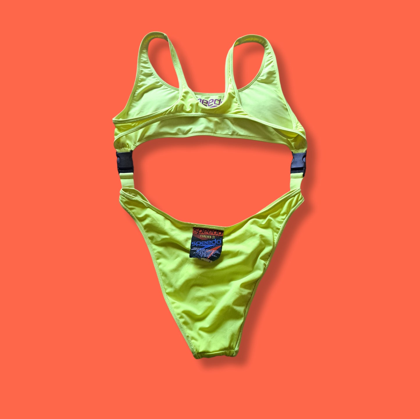 80's Style Speedo x Forever 21 Neon Lemon High-Cut Detachable One-Piece Swimsuit | Retro Sport Bikini