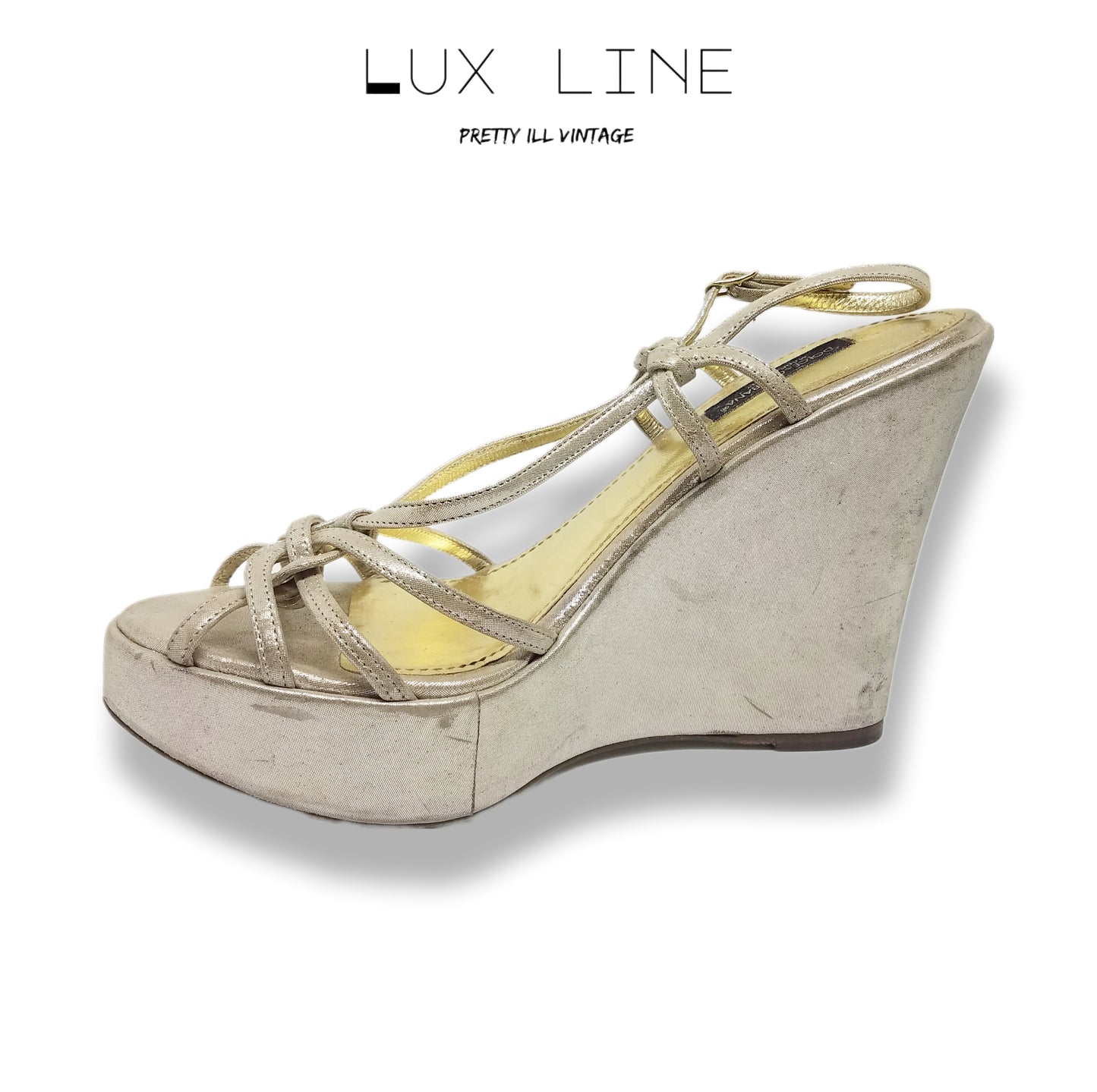 Vintage Metallic Gold "Dolce and Gabbana" Wedge Platform Sandals