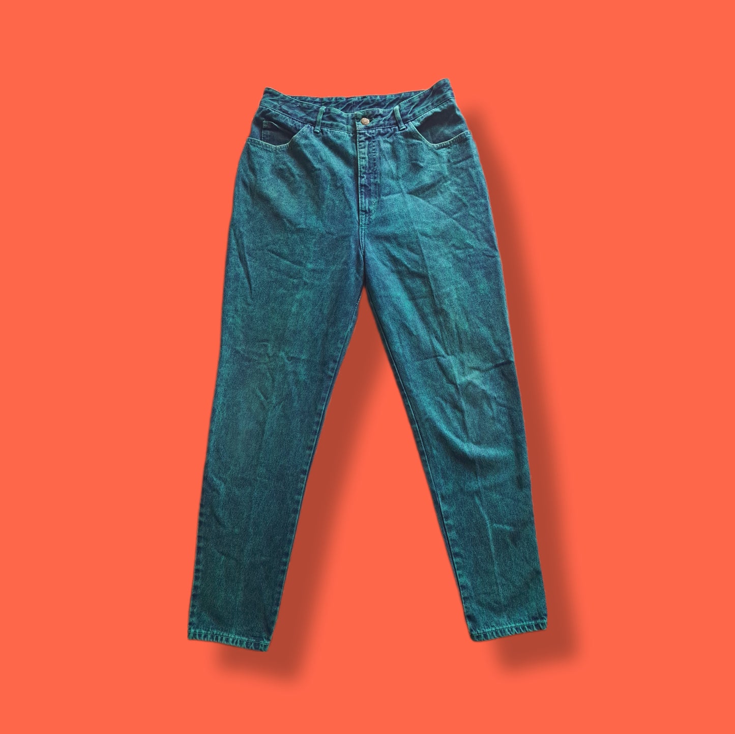 Vintage Aqua Green "Wave" Acid Wash High Waist Jeans