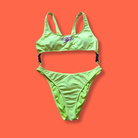 80's Style Speedo x Forever 21 Neon Lemon High-Cut Detachable One-Piece Swimsuit | Retro Sport Bikini