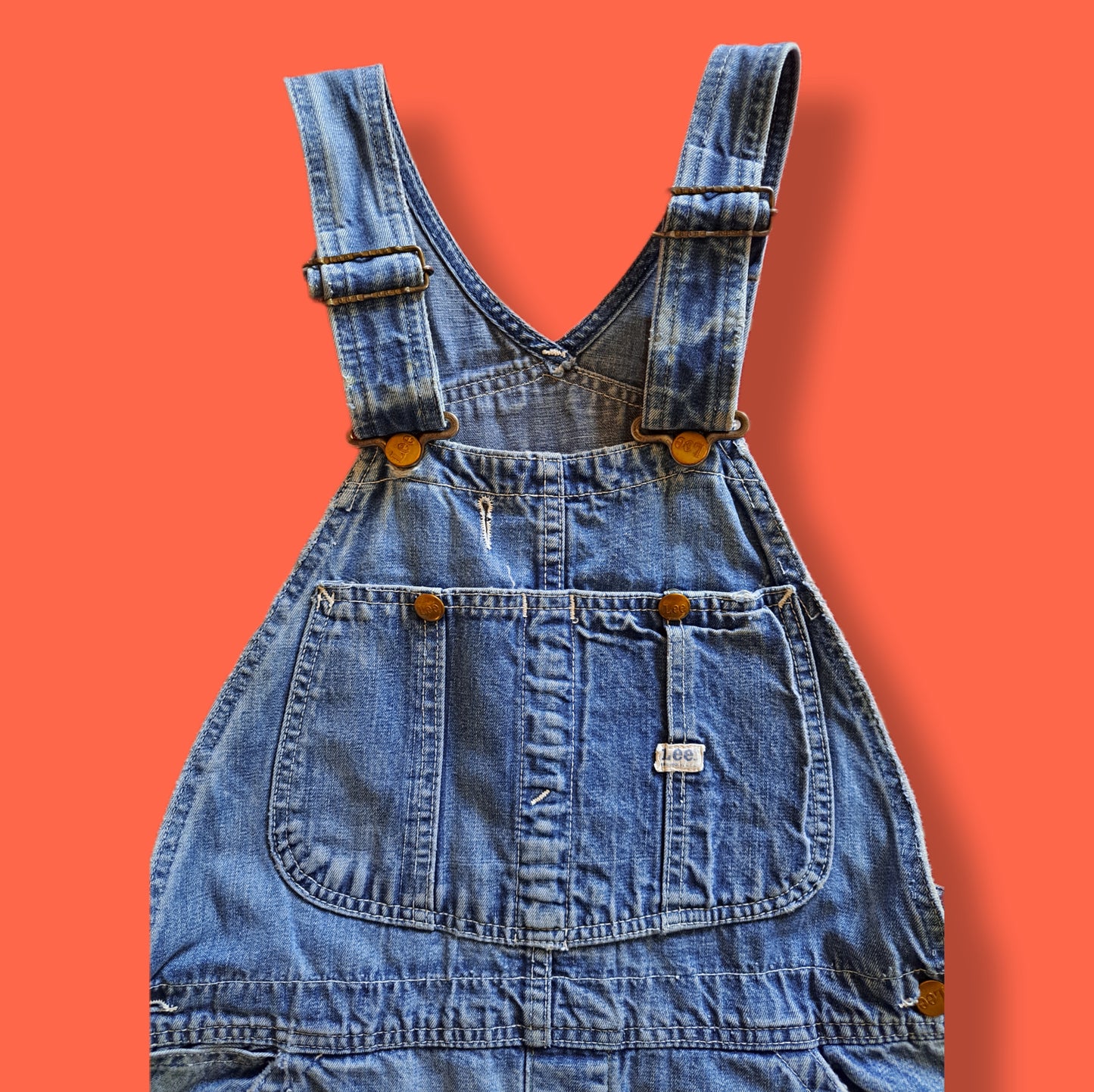 Vintage LEE Jelt Denim Sanforized Distressed Workwear Bibs Overalls Coveralls Dungarees