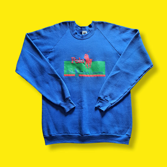 90's Ralph Lauren Polo Royal Blue Raglan Sweatshirt | Vintage Logo Pullover