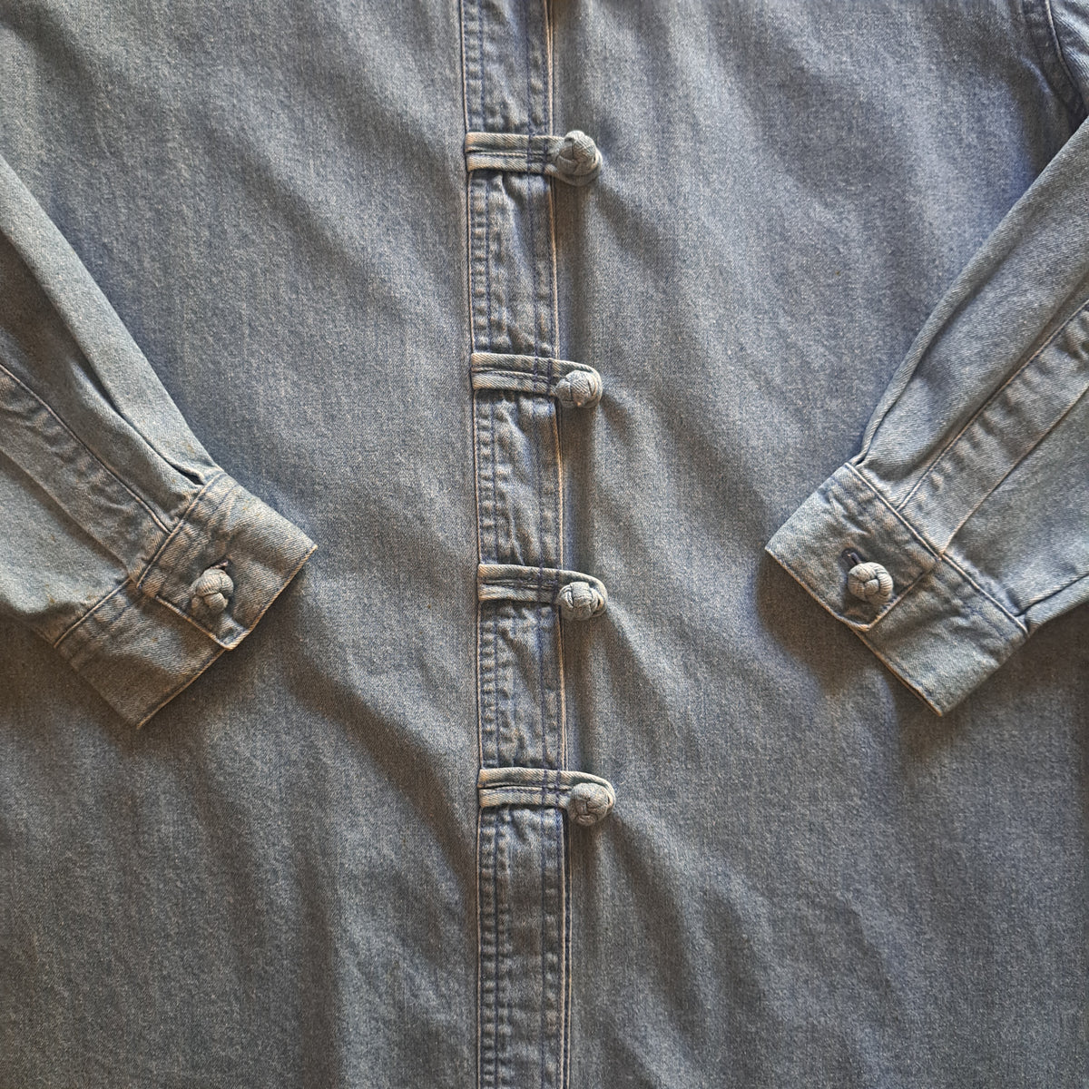 90's Vintage Sun Belt Blue Denim Chinese Knot Button-Up Shirt