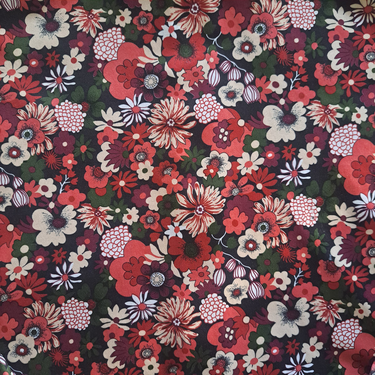 70's Vintage Sears Pink Green Floral Button-Up Blouse