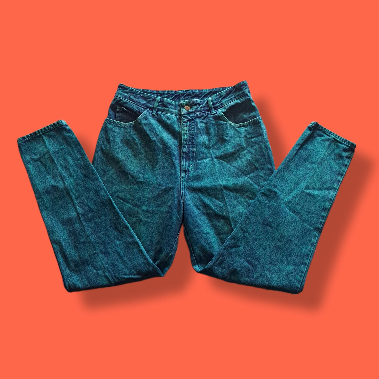 Vintage Aqua Green "Wave" Acid Wash High Waist Jeans