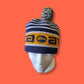 Y2K Mecca Athletic Striped Pom-Pom Beanie | Vintage Retro Sport Scully