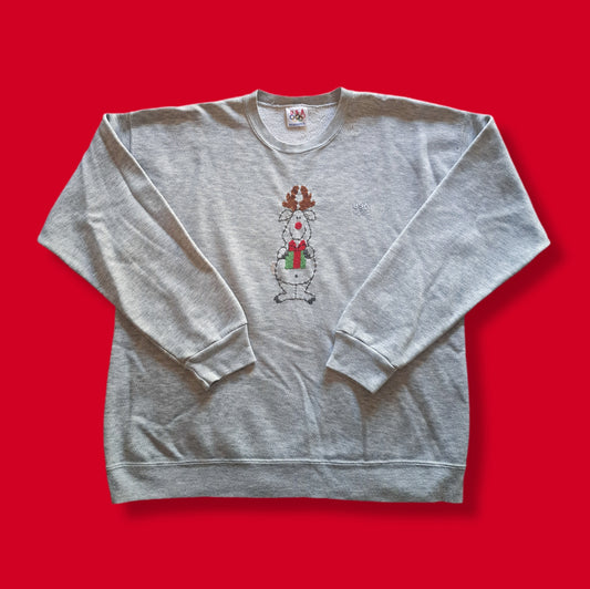 90's Vintage U.S.A. Olympics Gray Reindeer Christmas Sweatshirt