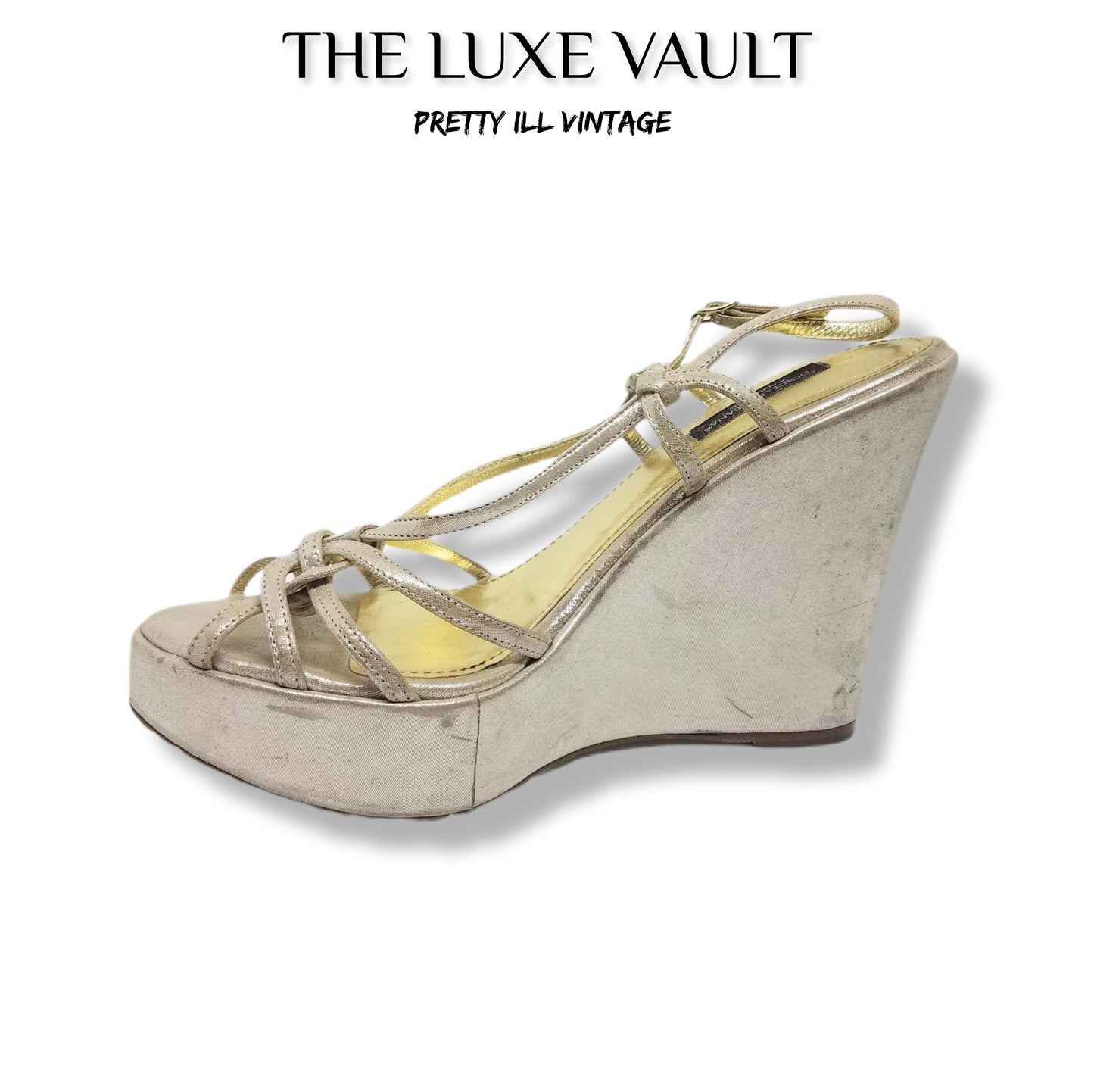 Y2K Vintage Dolce and Gabbana Metallic Gold Wedge Platform Sandals