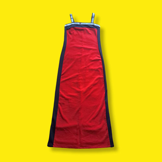90's Vintage Tommy Sports Red White and Blue Colorblock Spellout Stretch Midi Dress