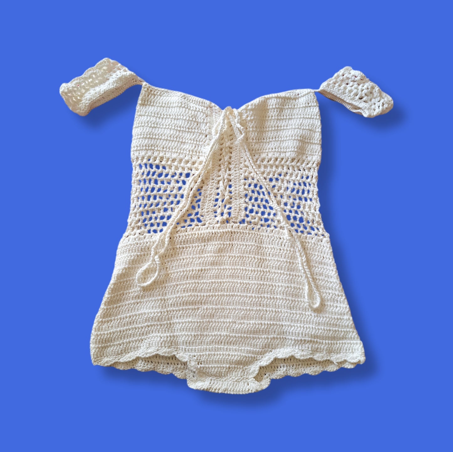 Vintage White "Crocheted" Cut Out Bathing Suit Swimsuit One Piece