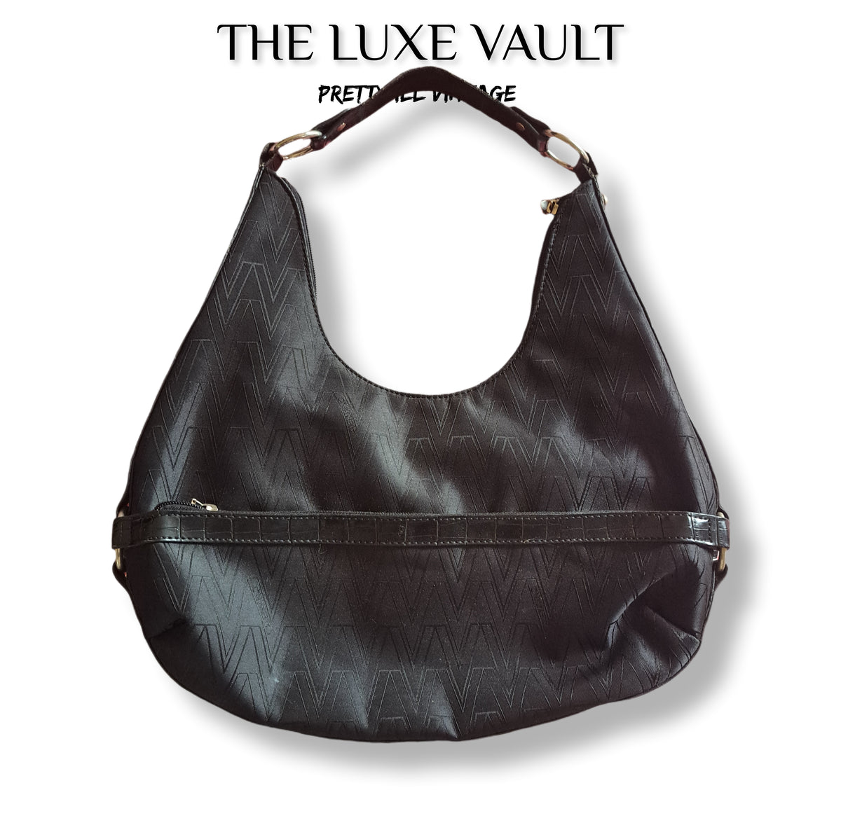 Y2K Vintage Mario Valentino Black Croc-Textured Leather Buckle Hobo Bag