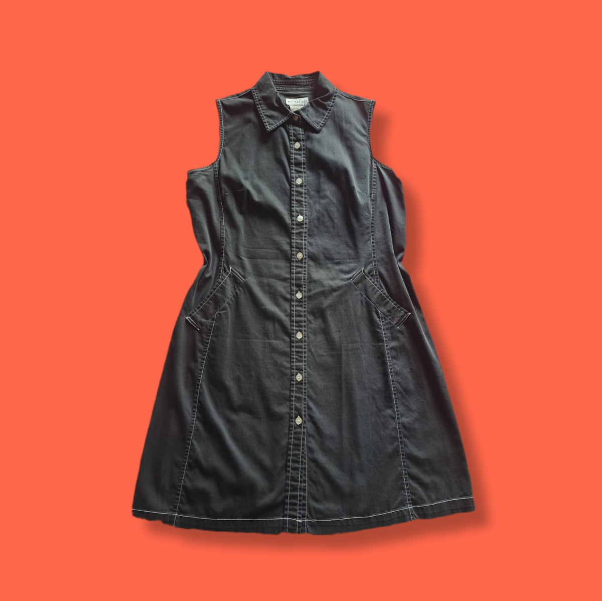 90's Vintage White Stag Black Denim Stretch Knee-Length Dress