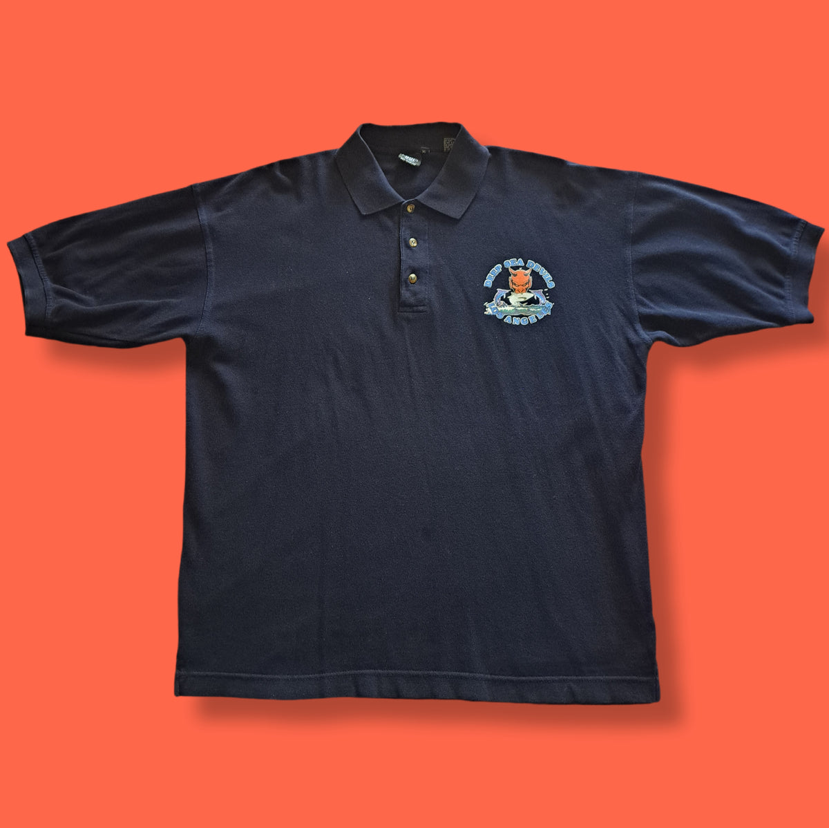00's Vintage Deep Sea Devils Los Angeles Navy Blue Double Graphic Polo Shirt