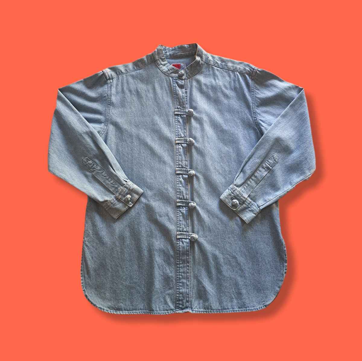 90's Vintage Sun Belt Blue Denim Chinese Knot Button-Up Shirt