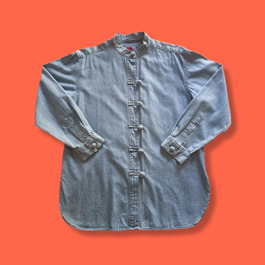 90's Vintage Sun Belt Blue Denim Chinese Knot Button-Up Shirt