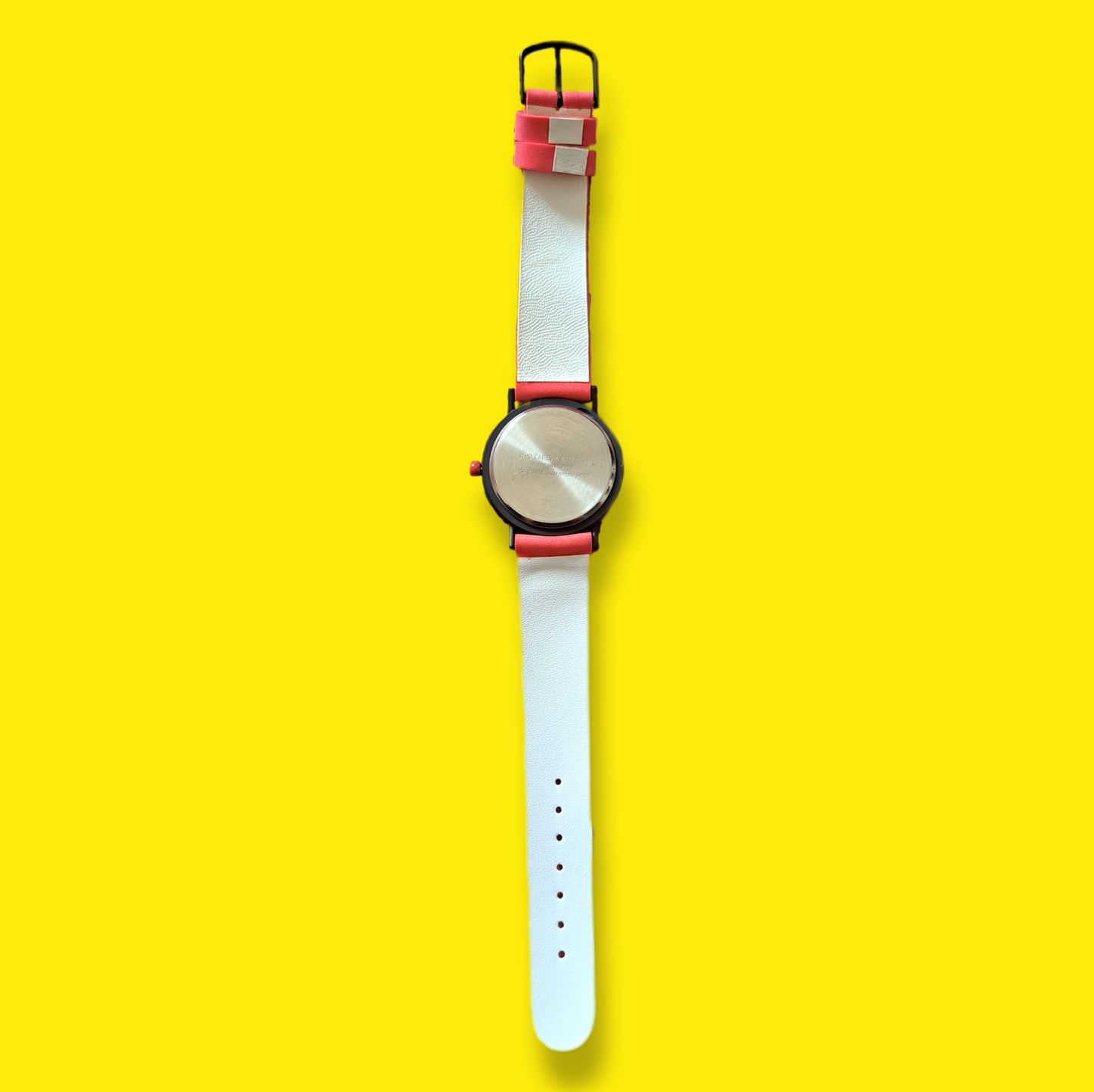 90's Red Black & White “Who Cares?” Wrist Watch | Vintage Statement Accessory