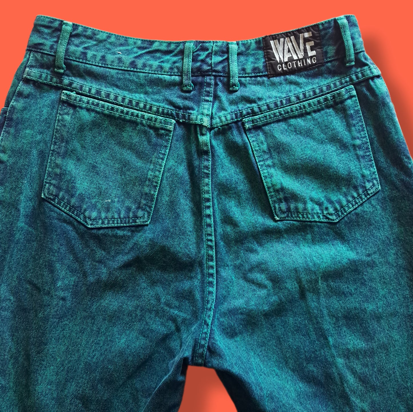 Vintage Aqua Green "Wave" Acid Wash High Waist Jeans