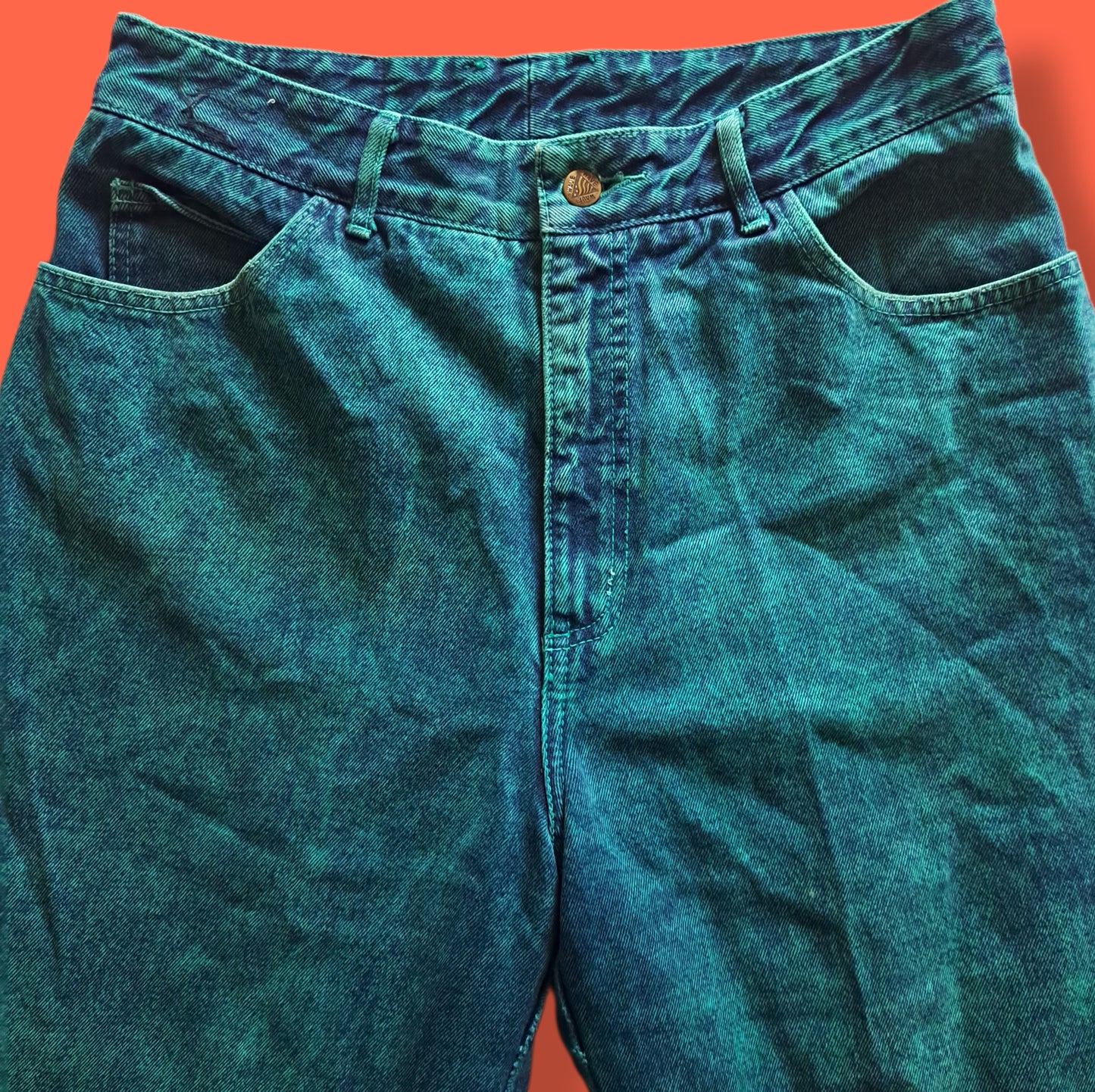 Vintage Aqua Green "Wave" Acid Wash High Waist Jeans