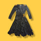Vintage "Abby Kent" Black Gold and Sequins Ruffled Dress