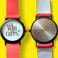 90's Red Black & White “Who Cares?” Wrist Watch | Vintage Statement Accessory