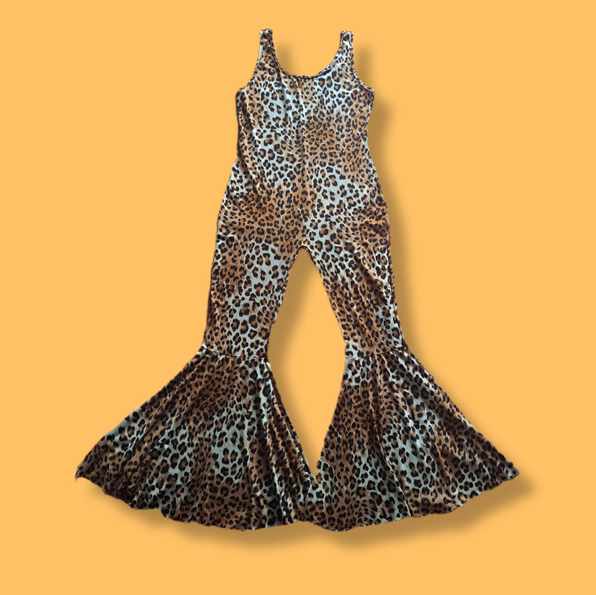 90's Vintage Lip Service Leopard Spandex Bell Bottom Romper Jumpsuit | One Piece