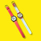 90's Red Black & White “Who Cares?” Wrist Watch | Vintage Statement Accessory