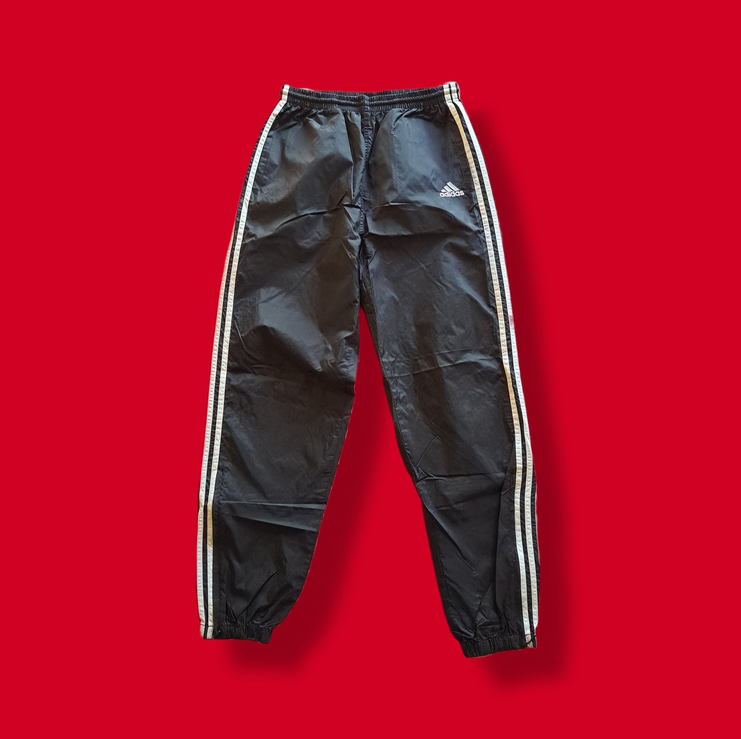 Vintage Black and White "Adidas" 3 Stripes Plastic Joggers Track Pants