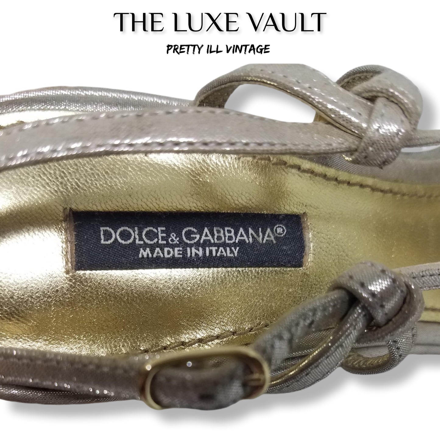 Y2K Vintage Dolce and Gabbana Metallic Gold Wedge Platform Sandals