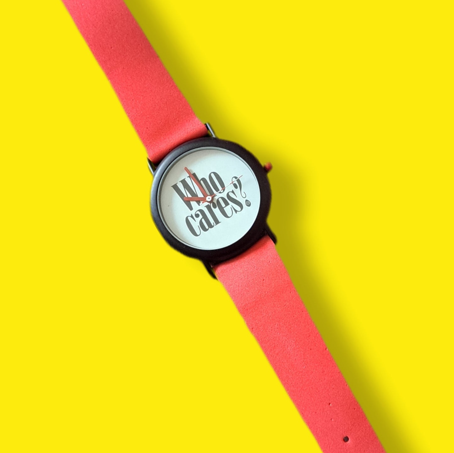 90's Red Black & White “Who Cares?” Wrist Watch | Vintage Statement Accessory