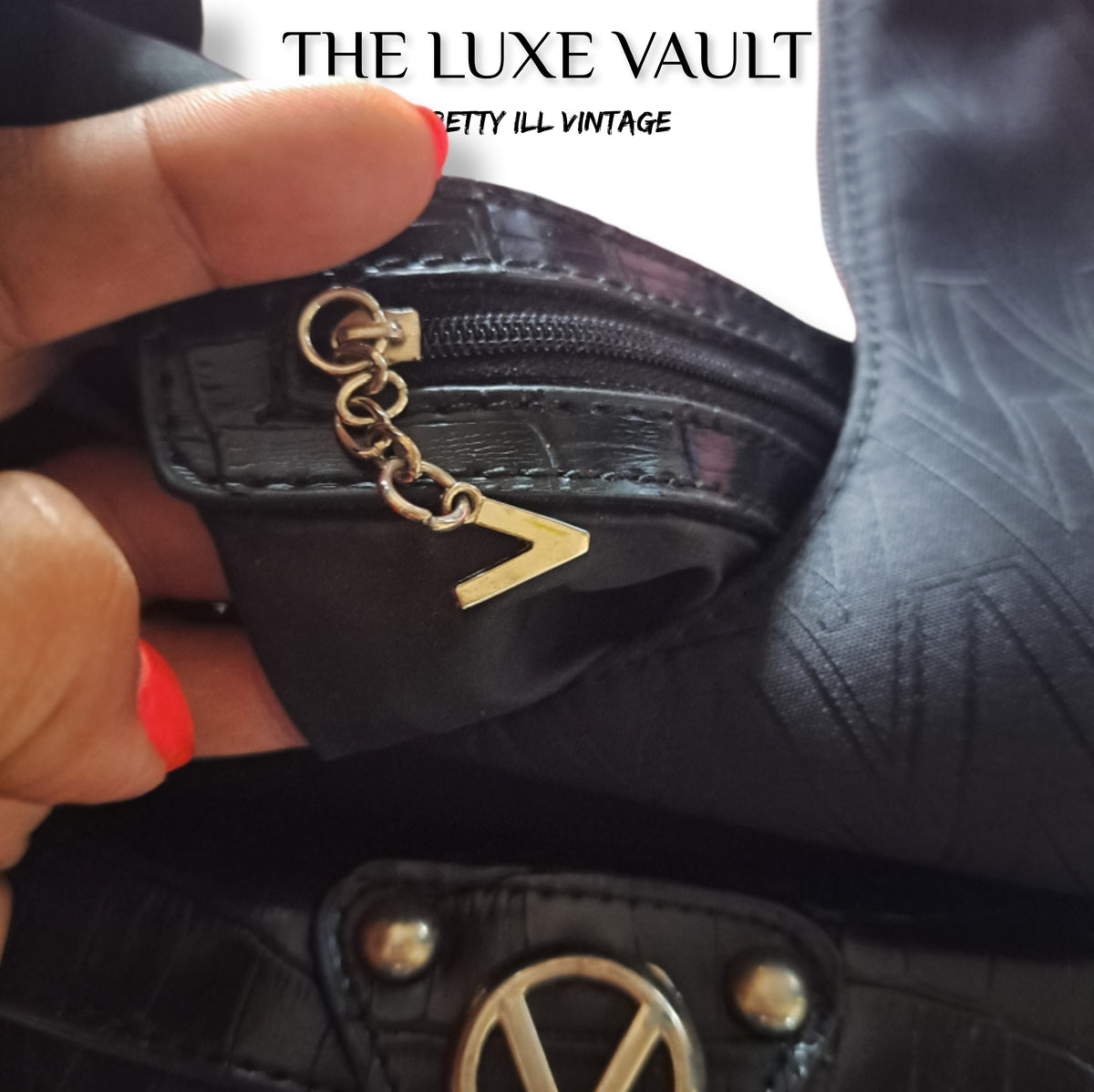 Y2K Vintage Mario Valentino Black Croc-Textured Leather Buckle Hobo Bag